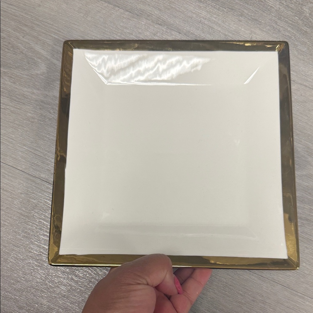 Square White Plate with Gold Trim available 5